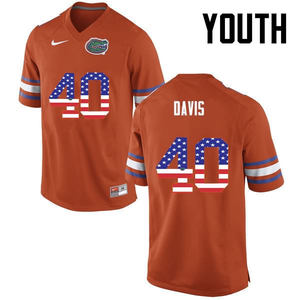 NCAA Florida Gators Jarrad Davis Youth #40 USA Flag Fashion Nike Orange Stitched Authentic College Football Jersey QOO5764BE